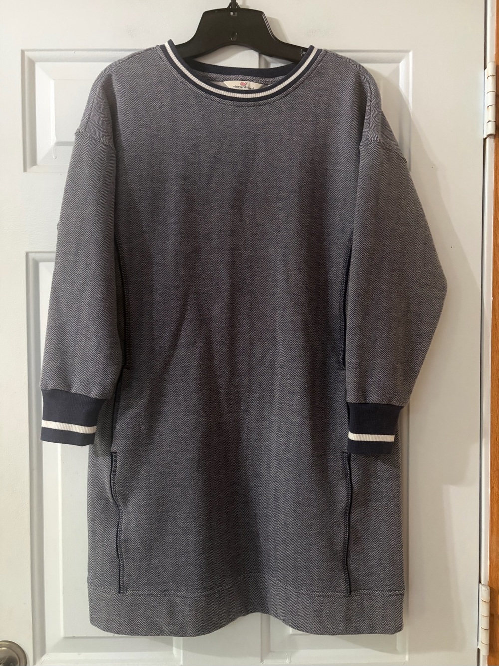 Vinyard Vines Varsity Sweatshirt Dress Navy Blue Herringbone. Size Medium.